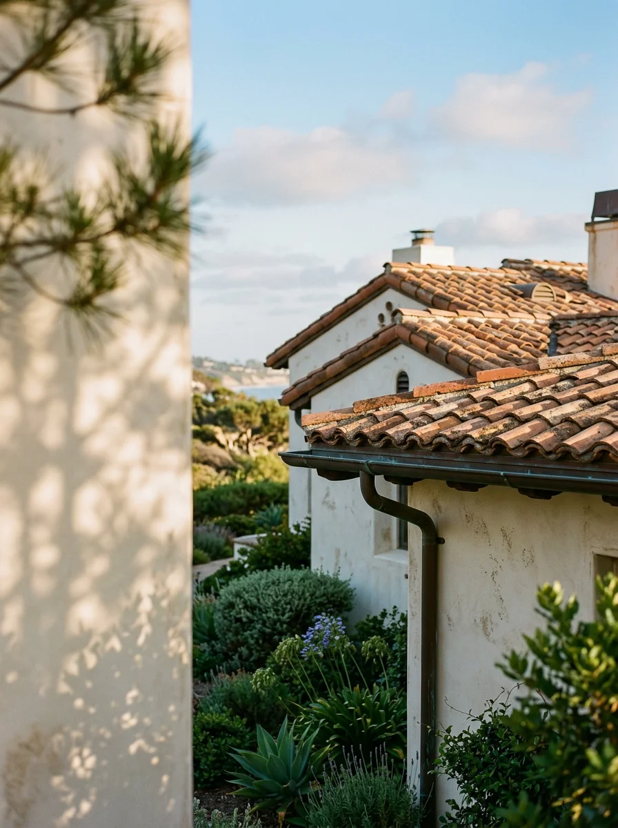 Upscale residential home in La Jolla Farms neighborhood with manicured landscaping and coastal architecture