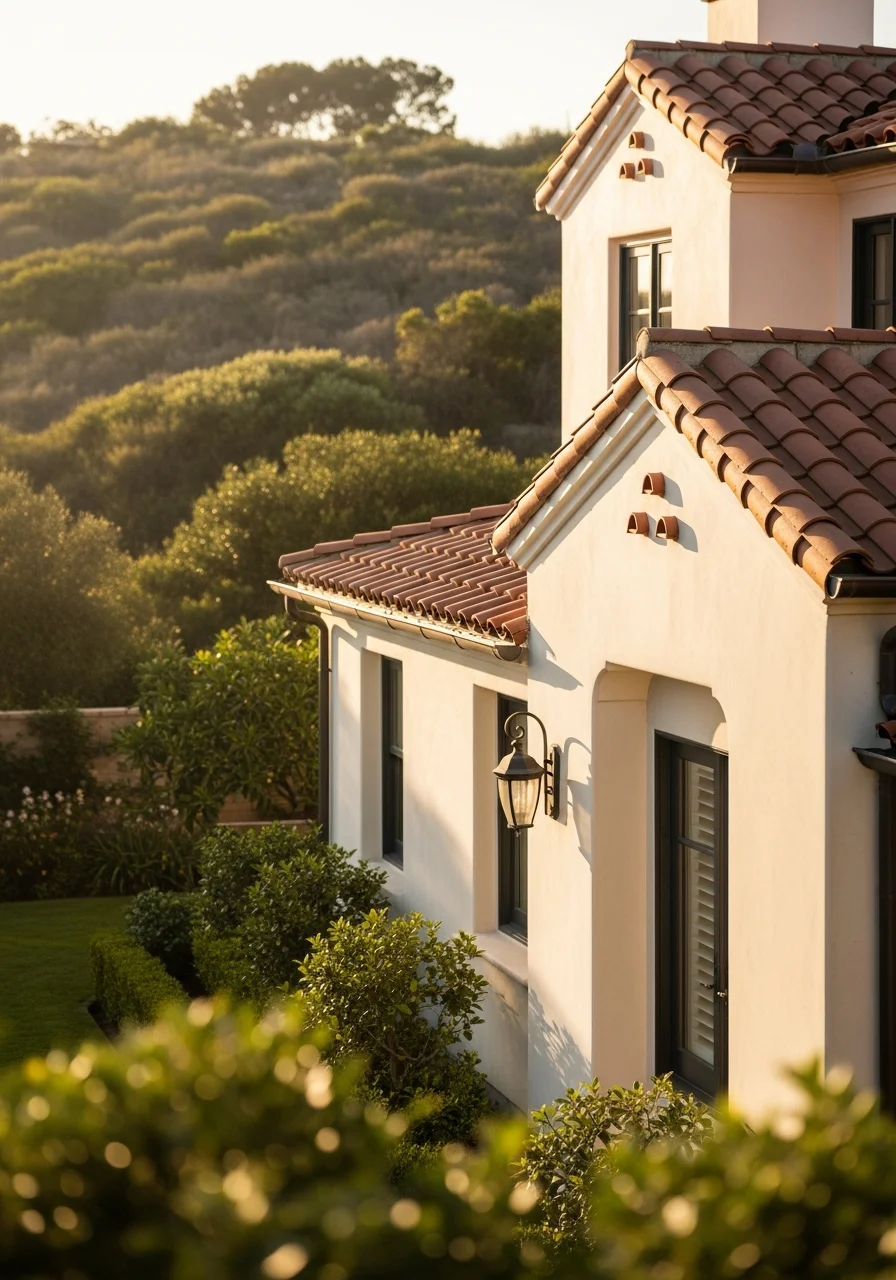 Upscale North County residence with architectural detail and manicured grounds.