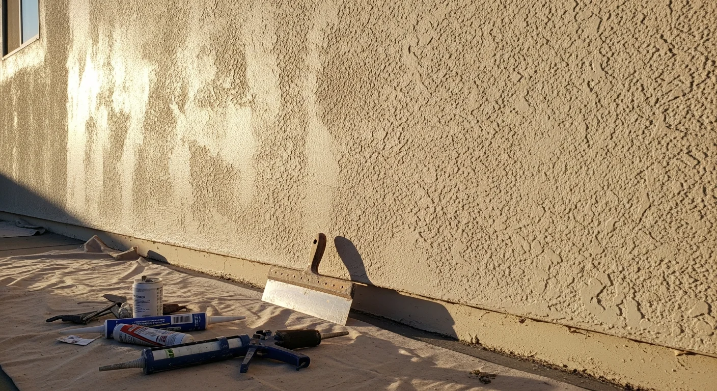 A freshly painted single-story stucco home in San Diego with clean trim and a neutral exterior color. The finished surface shows no peeling or fading against a bright California sky.