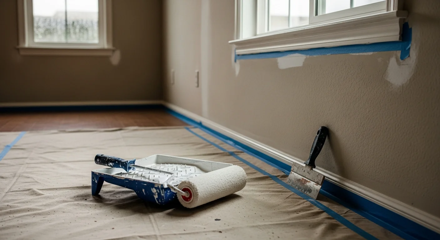 A freshly painted interior living room in a San Diego home showing smooth, even walls in a neutral tone with clean trim lines. The room features natural light typical of Southern California residential spaces.